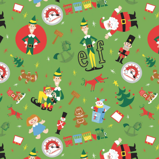 Character Winter Holiday Elf Playtime Toss Green Cotton Quilting Fabric Character Winter Holiday Elf Playtime Toss Green Cotton Quilting Fabric