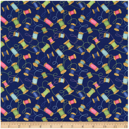 Sew Little Time Cotton Spools Allover Blue  27616-472 Cotton Quilting Fabric Sew Little Time Cotton Spools Allover Blue  27616-472 Cotton Quilting Fabric