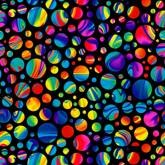 Rainbow Dragon Marble Dot Black Background 5842S-99 Cotton Quilting Fabric