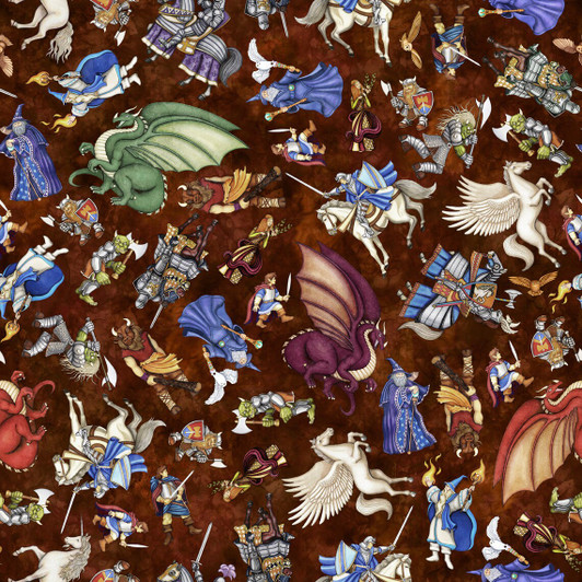 Dragon Quest Dragon and Knight Toss Brown 28807-T Cotton Quilting Fabric Dragon Quest Dragon and Knight Toss Brown 28807-T Cotton Quilting Fabric