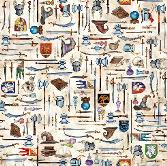 Dragon Quest Weapon and Shield Toss Cream 28808-E Cotton Quilting Fabric Dragon Quest Weapon and Shield Toss Cream 28808-E Cotton Quilting Fabric