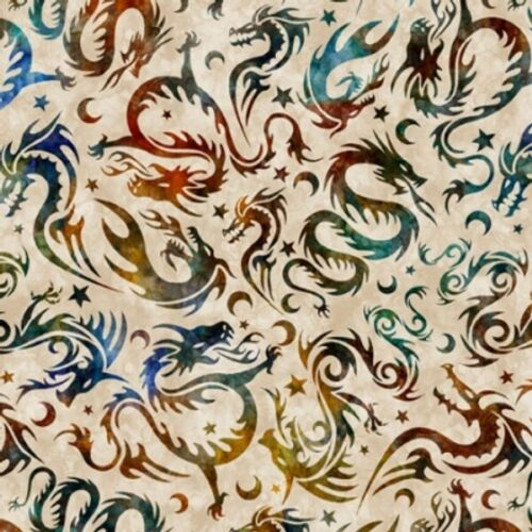 Dragon Quest Dragon Toss Ecru 28809-E Cotton Quilting Fabric Dragon Quest Dragon Toss Ecru 28809-E Cotton Quilting Fabric