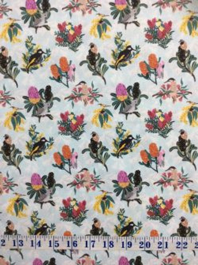 Australian Native Bouquet Birds and Flowers Scenic Cotton Quilting Fabric Australian Native Bouquet Birds and Flowers Scenic Cotton Quilting Fabric