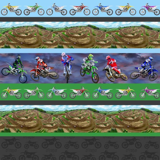 Motocross Maniacs Dirt Bikes Stripe 1137E Cotton Quilting Fabric Motocross Maniacs Dirt Bikes Stripe 1137E Cotton Quilting Fabric