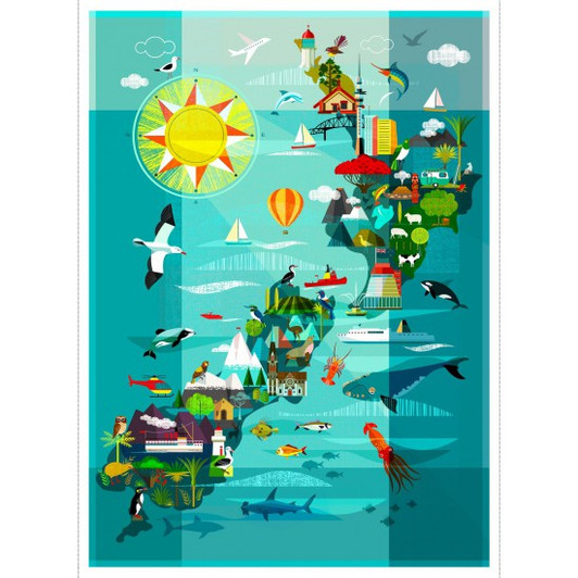 New Zealand Scenic Birds Fish Cotton Quilting Fabric Panel New Zealand Scenic Birds Fish Cotton Quilting Fabric Panel