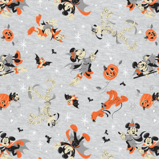 Character Halloween 2 Mickey and Minnie Mouse Grey Cotton Quilting Fabric Character Halloween 2 Mickey and Minnie Mouse Grey Cotton Quilting Fabric