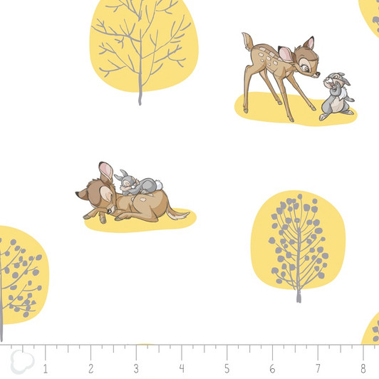 Disney Bambi and Thumper Forest Scene Yellow Cotton Quilting Fabric 1/2 YARD Disney Bambi and Thumper Forest Scene Yellow Cotton Quilting Fabric 1/2 YARD