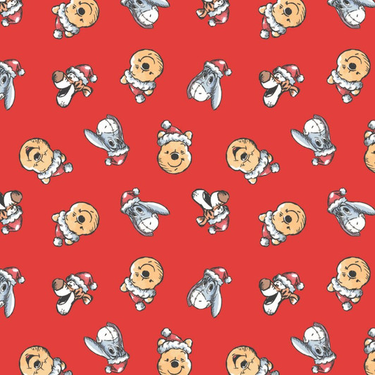 Character Winter Disney Winnie the Pooh Christmas hat Toss Red Cotton Quilting Fabric Character Winter Disney Winnie the Pooh Christmas hat Toss Red Cotton Quilting Fabric