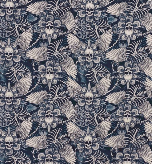 Last Dance Skull Fleur De Lis with Wings Black Cotton Quilting Fabric Last Dance Skull Fleur De Lis with Wings Black Cotton Quilting Fabric