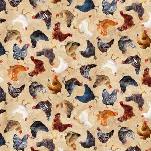 Hen House Hens Tossed Natural Cotton Quilting Fabric Hen House Hens Tossed Natural Cotton Quilting Fabric