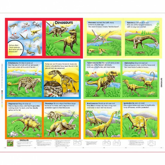 Dinosaur Book Cotton Quilting Fabric Book Panel Dinosaur Book Cotton Quilting Fabric Book Panel
