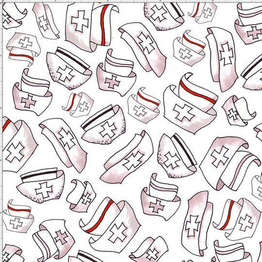 Loralie Nifty Nurses Caps White Cotton Quilting Fabric Loralie Nifty Nurses Caps White Cotton Quilting Fabric