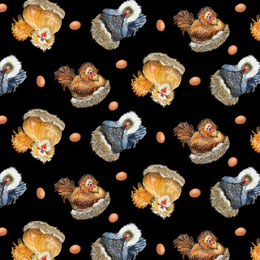 Down On the Farm Polish Hens Black 9668-99 Cotton Quilting Fabric Down On the Farm Polish Hens Black 9668-99 Cotton Quilting Fabric