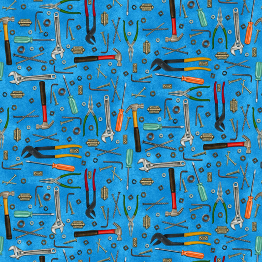 Man Cave Handyman Tools Blue 9651-17 Cotton Quilting Fabric Man Cave Handyman Tools Blue 9651-17 Cotton Quilting Fabric