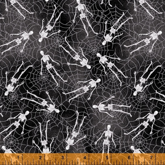 One of a Kind Skeletons Cobwebs Charcoal Halloween Cotton Quilting Fabric One of a Kind Skeletons Cobwebs Charcoal Halloween Cotton Quilting Fabric