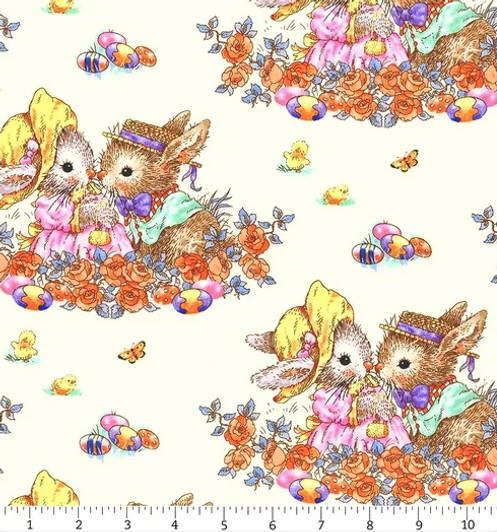 Bunny Tails Easter Bunnies Cream 9765-44 Cotton Quilting Fabric Bunny Tails Easter Bunnies Cream 9765-44 Cotton Quilting Fabric
