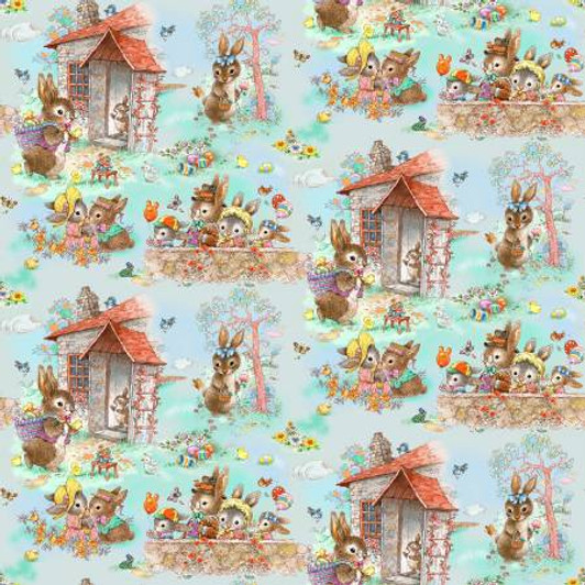 Bunny Tails Easter Bunnies Sky Scenic  9766-011 Cotton Quilting Fabric Bunny Tails Easter Bunnies Sky Scenic  9766-011 Cotton Quilting Fabric