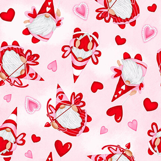 Gnomie Love Cupid Gnomies Pink Tossed 9782-28 Cotton Quilting Fabric Gnomie Love Cupid Gnomies Pink Tossed 9782-28 Cotton Quilting Fabric