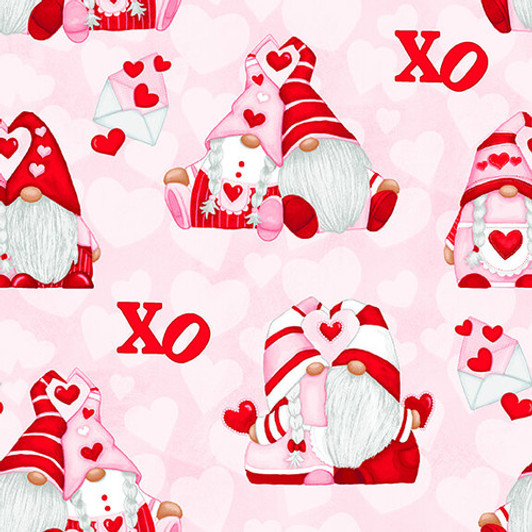 Gnomie Love Hugging Gnomes Pink 9787-22 Cotton Quilting Fabric Gnomie Love Hugging Gnomes Pink 9787-22 Cotton Quilting Fabric