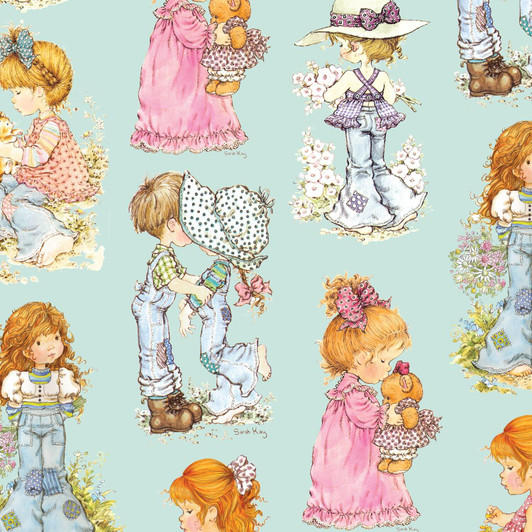 Sarah Kay With Love Characters Tossed Mint DV5049 Cotton Quilting Fabric