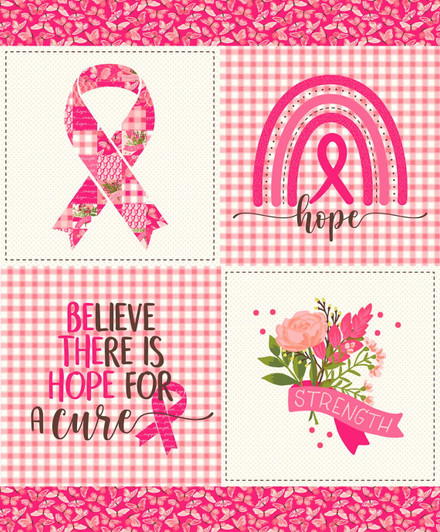 Hope In Bloom Cancer Awareness Cotton Quilting Fabric Block Panel Hope In Bloom Cancer Awareness Cotton Quilting Fabric Block Panel
