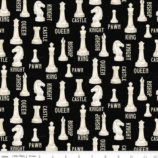 I'd Rather Be Playing Chess Pieces C11260R-BLACK Cotton Quilting Fabric I'd Rather Be Playing Chess Pieces C11260R-BLACK Cotton Quilting Fabric