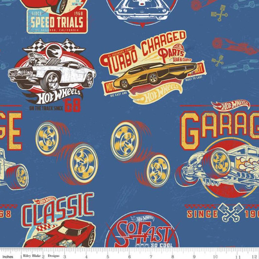 Hot Wheels Classic Cars Main Blue C11480R-BLUE Cotton Quilting Fabric Hot Wheels Classic Cars Main Blue C11480R-BLUE Cotton Quilting Fabric