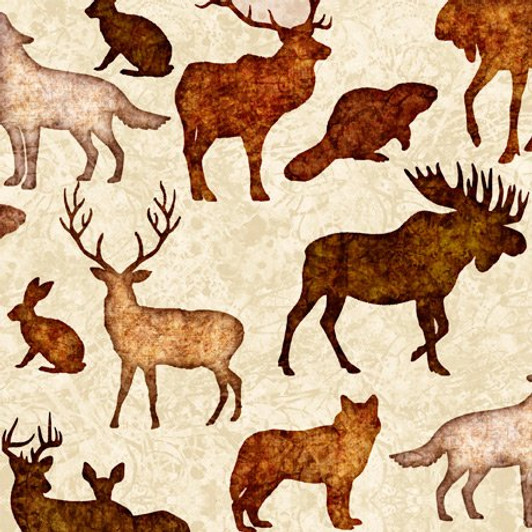 The Great White North Animal Silhouettes Ecru 28743-E Cotton Quilting Fabric The Great White North Animal Silhouettes Ecru 28743-E Cotton Quilting Fabric