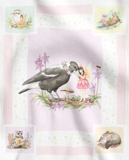 Australian Fairy Friends Magpie and Fairy DV5607 Cotton Quilting Fabric Panel Australian Fairy Friends Magpie and Fairy DV5607 Cotton Quilting Fabric Panel