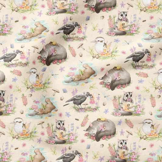 Australian Fairy Friends with Animals Apricot DV5606 Cotton Quilting Fabric