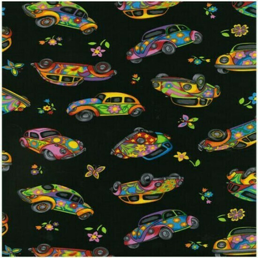 VW Beetle Herbie The Love Bug Hippy Retro Car Cotton Quilting Fabric 1/