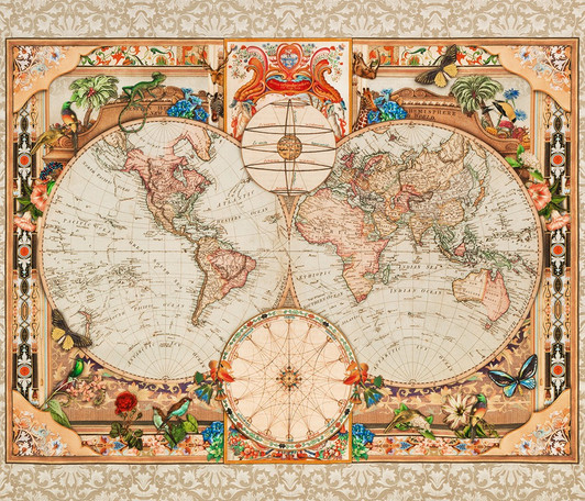 Library of Rarities World Map Antique ANPD21873199 Cotton Quilting Fabric Panel Library of Rarities World Map Antique ANPD21873199 Cotton Quilting Fabric Panel
