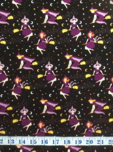Halloween Fab-Boo-Lous Witches Black Cotton Quilting Fabric Halloween Fab-Boo-Lous Witches Black Cotton Quilting Fabric