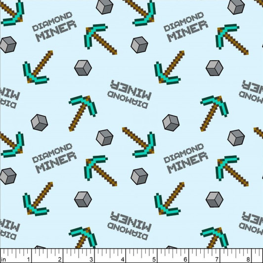 Mojang Minecraft Diamond Miner Blue Cotton Quilting Fabric Mojang Minecraft Diamond Miner Blue Cotton Quilting Fabric