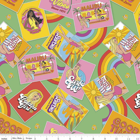 Malibu Barbie Postcards Green C11721-GREEN Cotton Quilting Fabric Malibu Barbie Postcards Green C11721-GREEN Cotton Quilting Fabric