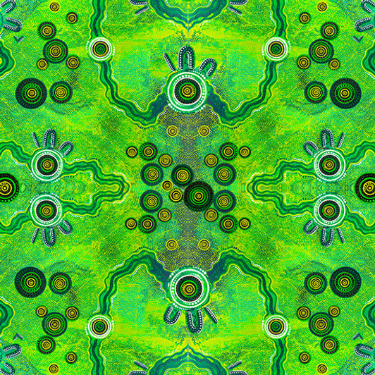Aboriginal Art Spirit of the Bush 2 Songlines Green-Apii Warukara Cotton Quilting Fabric Aboriginal Art Spirit of the Bush 2 Songlines Green-Apii Warukara Cotton Quilting Fabric