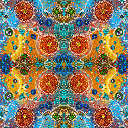 Aboriginal Art Spirit of the Bush 2  Womens Business Brown Circles-Walumarra Cotton Quilting Fabric