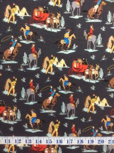 Cowboy Country Indians Horses Charcoal Cotton Quilting Fabric Cowboy Country Indians Horses Charcoal Cotton Quilting Fabric