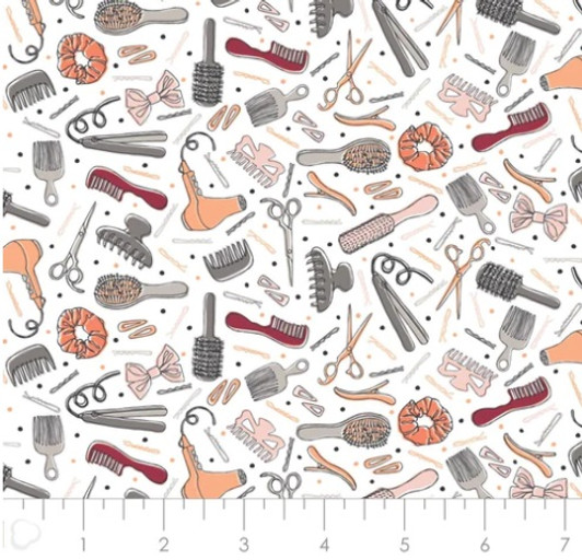 Love is in the Hair Hair Tools White 30210101-1 Cotton Quilting Fabric Love is in the Hair Hair Tools White 30210101-1 Cotton Quilting Fabric