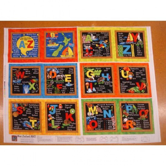 ABC Animal New Zealand Cotton Quilting Fabric Book Panel ABC Animal New Zealand Cotton Quilting Fabric Book Panel