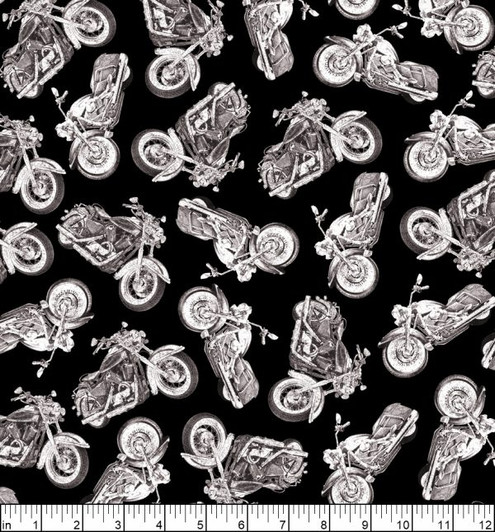 Ride Free Motorcycles Tossed Black Background 28772-J Cotton Quilting Fabric Ride Free Motorcycles Tossed Black Background 28772-J Cotton Quilting Fabric