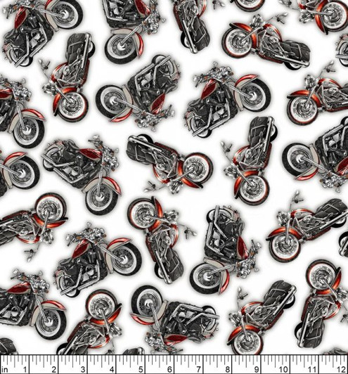 Ride Free Motorcycles Tossed White Background 28772-Z Cotton Quilting Fabric Ride Free Motorcycles Tossed White Background 28772-Z Cotton Quilting Fabric