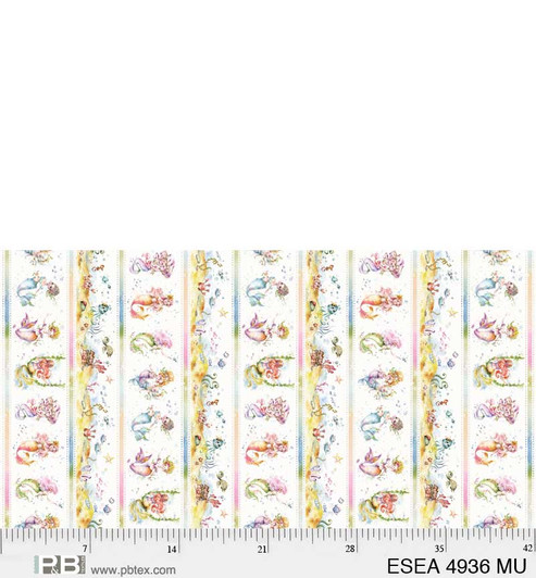 Enchanted Seas Mermaids Sea Life Stripe ESEA04936-MU Cotton Quilting Fabric Enchanted Seas Mermaids Sea Life Stripe ESEA04936-MU Cotton Quilting Fabric