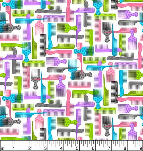 A Cut Above Hairdresser Combs White 28755-Z Cotton Quilting Fabric A Cut Above Hairdresser Combs White 28755-Z Cotton Quilting Fabric