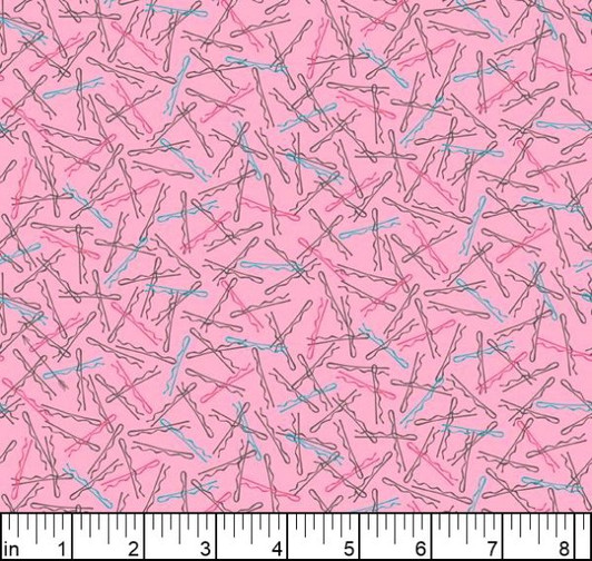 A Cut Above Hairdresser Bobby Pins Pink 28756-P Cotton Quilting Fabric A Cut Above Hairdresser Bobby Pins Pink 28756-P Cotton Quilting Fabric