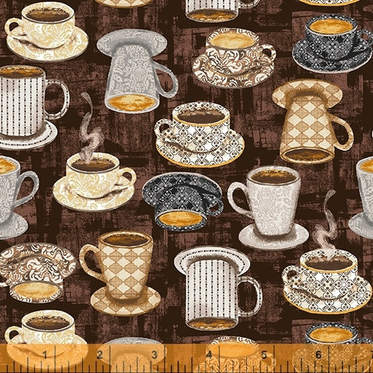 Coffee Connoisseur Mug Collection Dark Roast 53063-2 Cotton Quilting Fabric