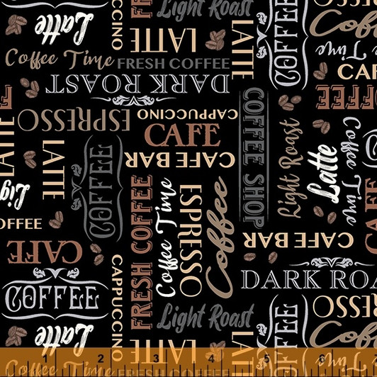 Coffee Connoisseur Coffee Lingo Black 53064-4 Cotton Quilting Fabric