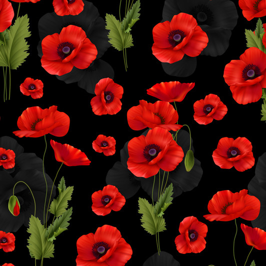 ANZAC Remembering II Poppies Black Background 3095F Cotton Quilting Fabric ANZAC Remembering II Poppies Black Background 3095F Cotton Quilting Fabric