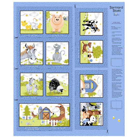 Susybee Barnyard Blues Farm Animals SB20414-760 Cotton Quilting Fabric Book Panel Susybee Barnyard Blues Farm Animals SB20414-760 Cotton Quilting Fabric Book Panel