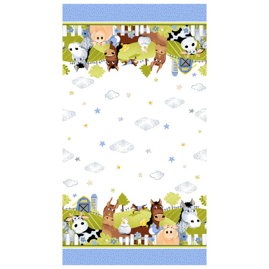 Susybee Barnyard Blues Farm Animals Double Border SB20416-760 Cotton Quilting Fabric Susybee Barnyard Blues Farm Animals Double Border SB20416-760 Cotton Quilting Fabric